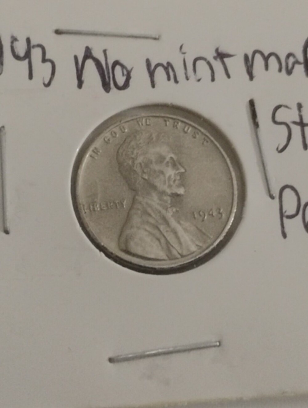 1943 Lincoln Wheat Penny - Steel Coin S,D, No Mint Mark